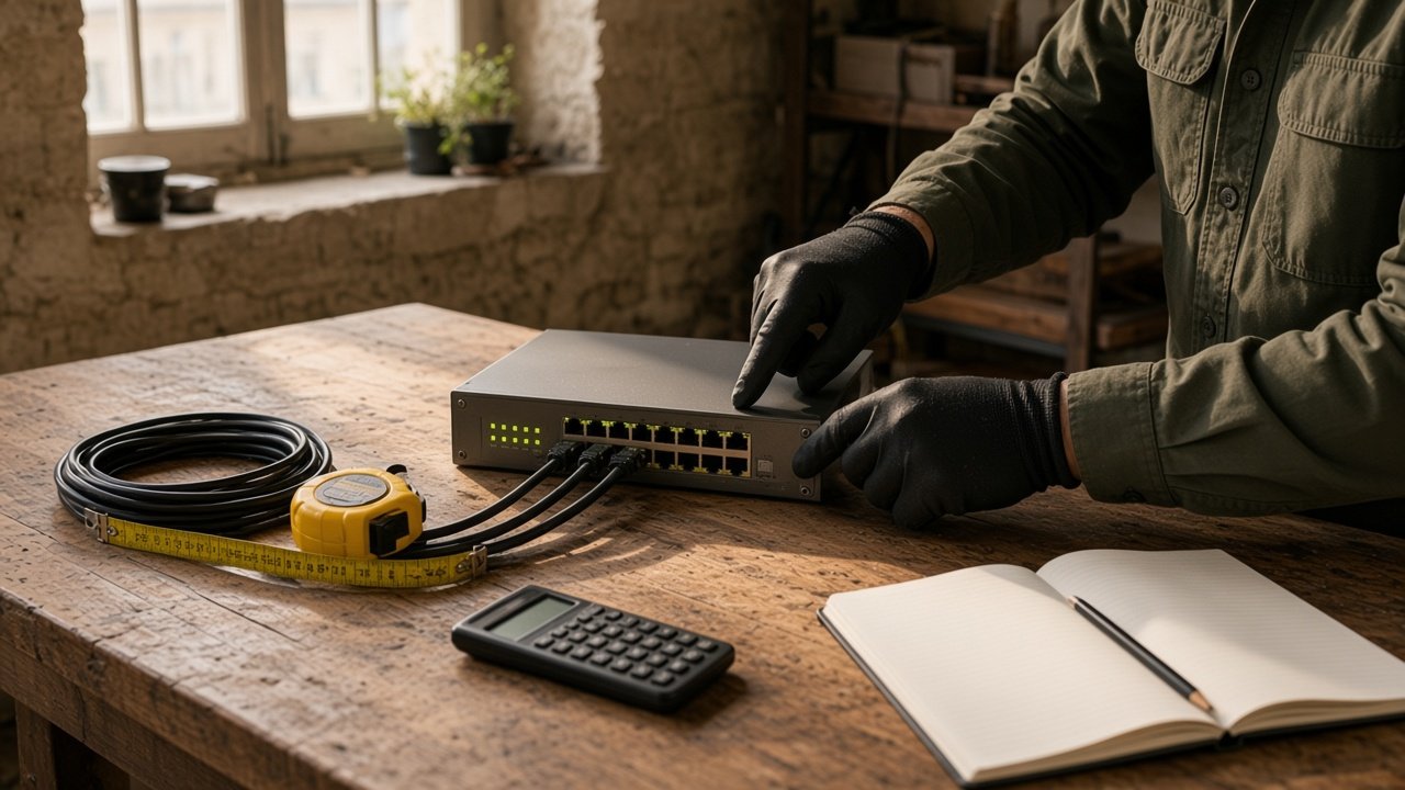 Switch, mètre et calculette sur l’établi : compter le budget PoE